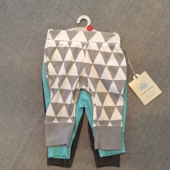 Baby 3pk Pants Cloud Island Mint//Gray//Striped 12M NEW